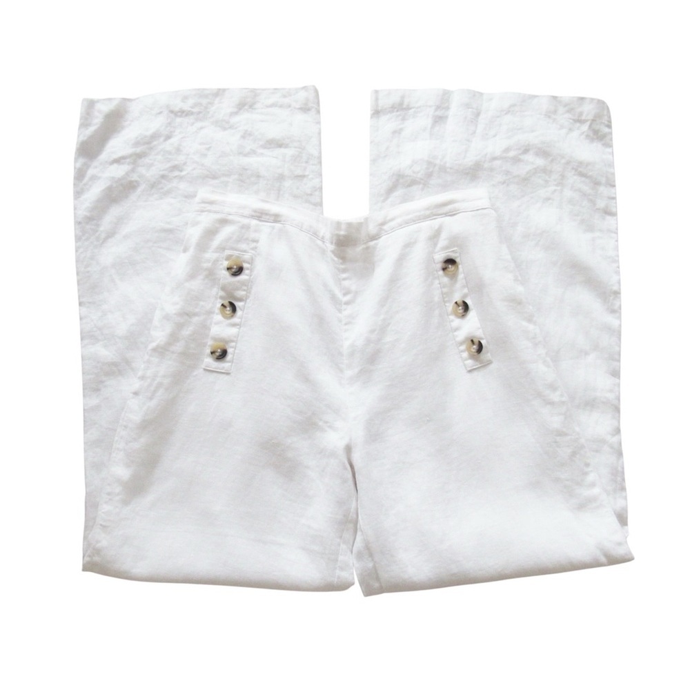 Elan White Linen Trouser Pants Large Button Wide Leg Minimalist Beach Boho - Picture 5 of 12